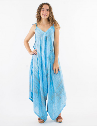 Long viscose tie and dye jumpsuit