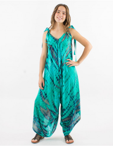 Long viscose tie and dye jumpsuit