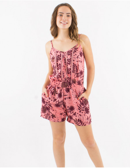 Combi courte polyester bretelles imprimé Aster doré