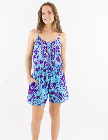 Combi courte polyester bretelles imprimé Aster doré