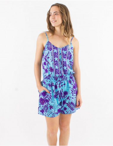 Combi courte polyester bretelles imprimé Aster doré