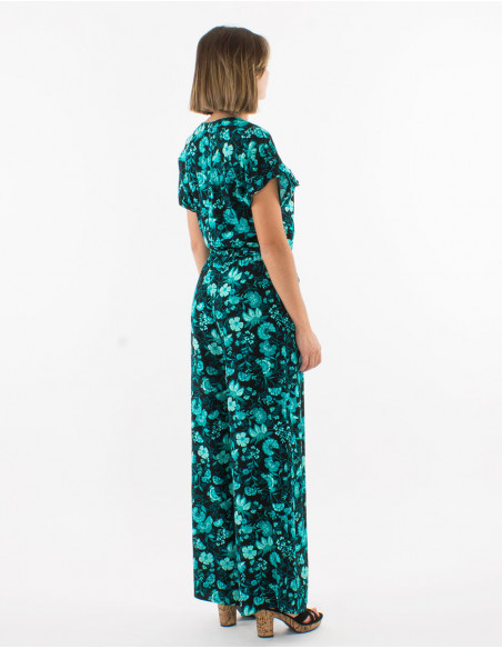 Long viscose combo with short sleeves and "indien" print