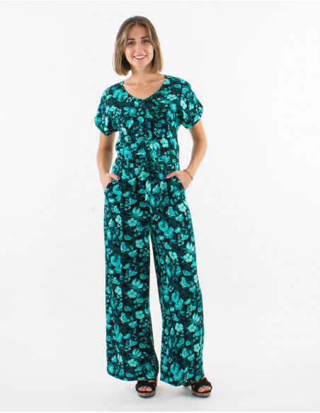 Long viscose combo with short sleeves and "indien" print