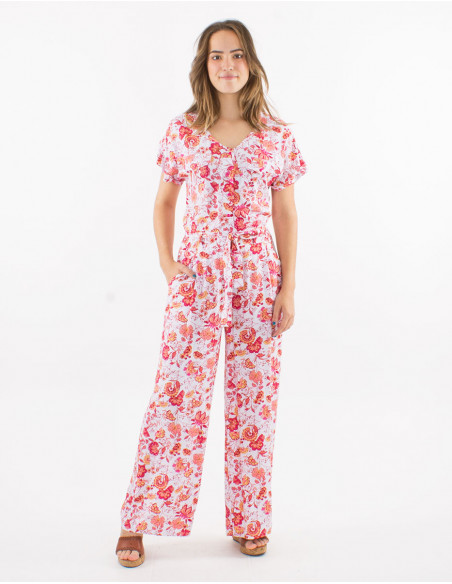 Long viscose combo with short sleeves and "indien" print