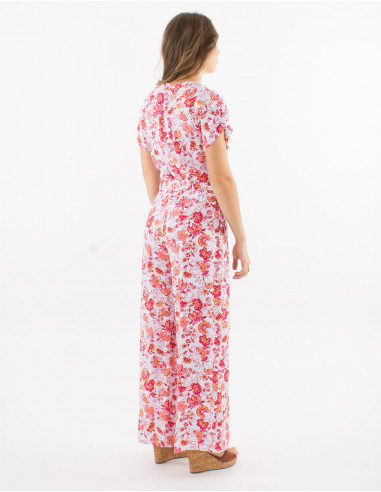 Long viscose combo with short sleeves and "indien" print