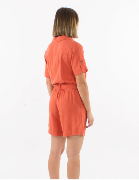 54% lin 46% viscose short jumpsuit with front pockets