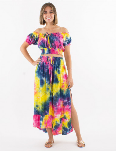 Top and long skirt viscose set opening on sides
