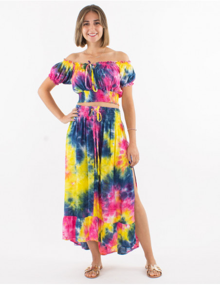 Top and long skirt viscose set opening on sides