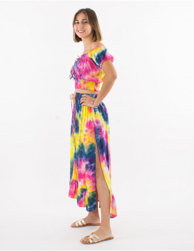 Top and long skirt viscose set opening on sides