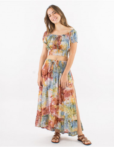 Ensemble top + jupe longue viscose ouverte côtés