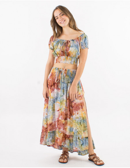 Top and long skirt viscose set opening on sides