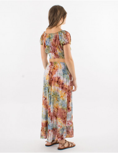 Top and long skirt viscose set opening on sides