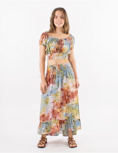 Top and long skirt viscose set opening on sides