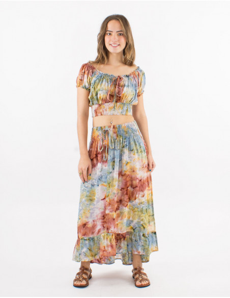 Top and long skirt viscose set opening on sides