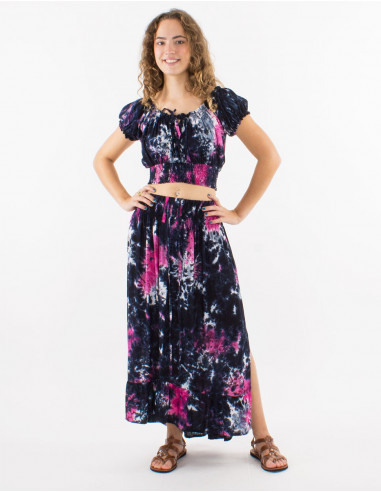 Top and long skirt viscose set opening on sides