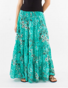 Jupe longue polyester ceinture smockée imprimé bohème argenté 2