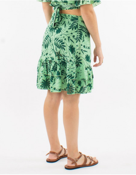 Jupe courte polyester portefeuille imprimé Aster doré