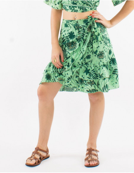 Jupe courte polyester portefeuille imprimé Aster doré