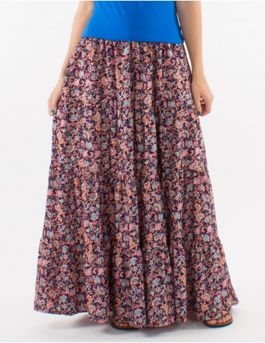 Long polyester skirt and "floral" print