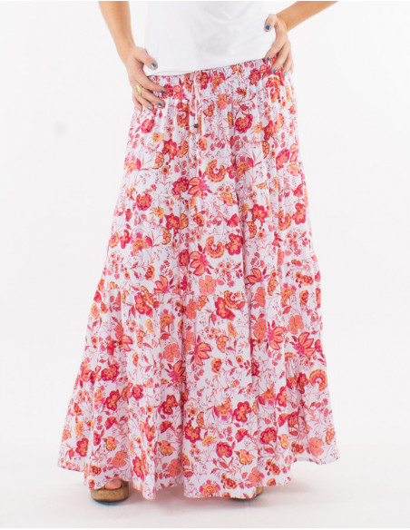 Jupe longue viscose à volants imprimé indien