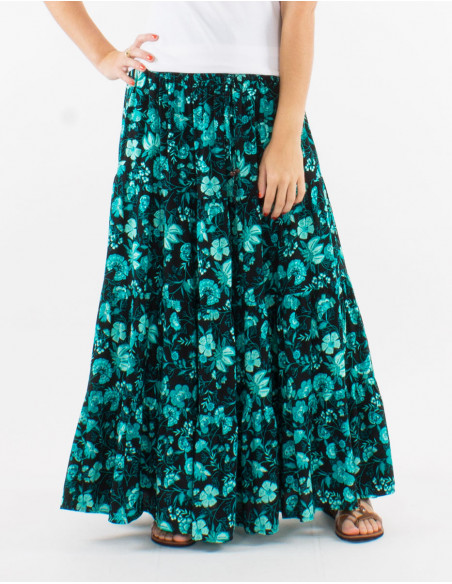 Jupe longue viscose à volants imprimé indien