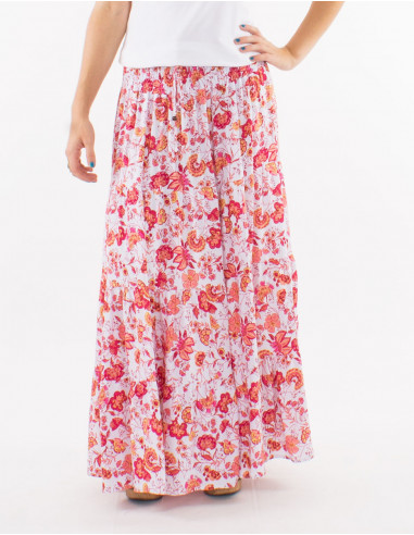 Long ruffled viscose skirt and indien print