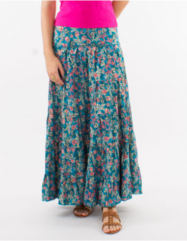 Long polyester ruffled and "sari" print skirt