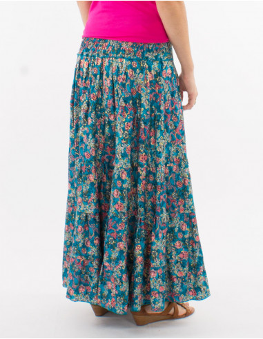 Long polyester ruffled and "sari" print skirt