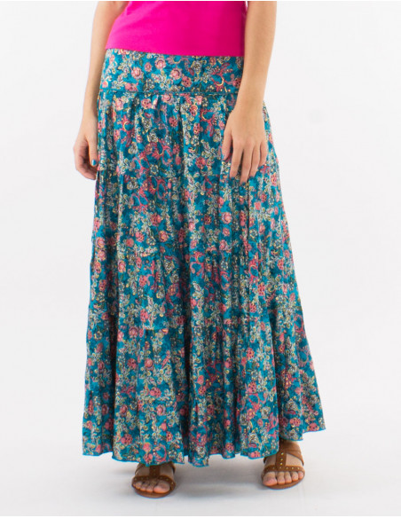 Long polyester ruffled and "sari" print skirt