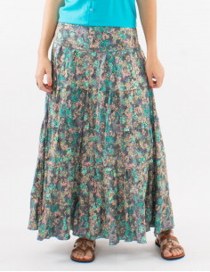 Jupe longue polyester à volants sari imprimé 2