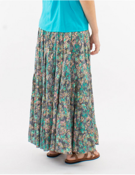 Long polyester ruffled and "sari" print skirt