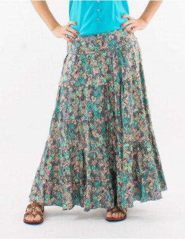 Long polyester ruffled and "sari" print skirt