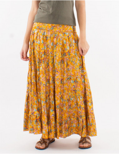 Long polyester ruffled and "sari" print skirt