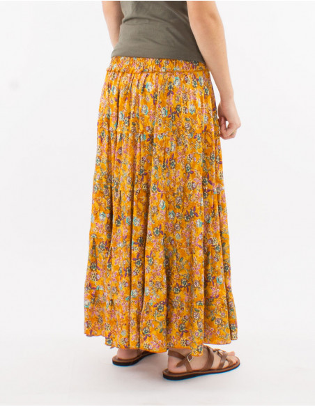 Long polyester ruffled and "sari" print skirt