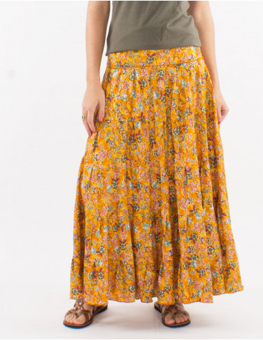 Long polyester ruffled and "sari" print skirt