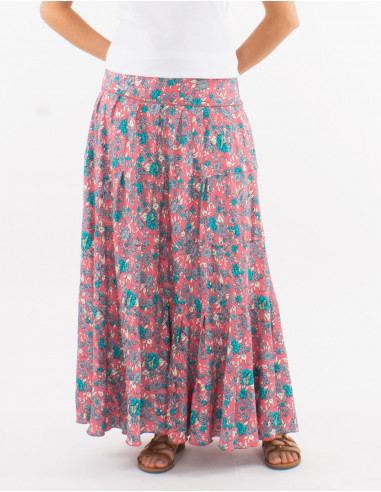 Long polyester ruffled skirt and "sari" print