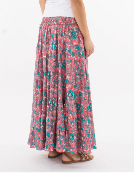 Long polyester ruffled skirt and "sari" print