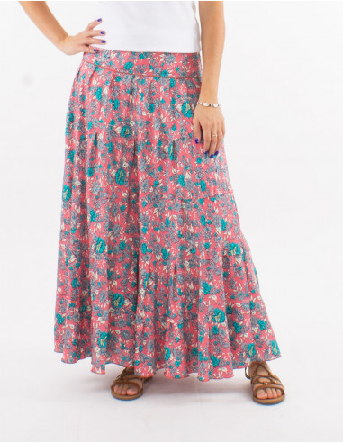 Long polyester ruffled skirt and "sari" print