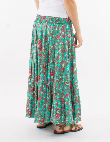 Long polyester ruffled skirt and "sari" print