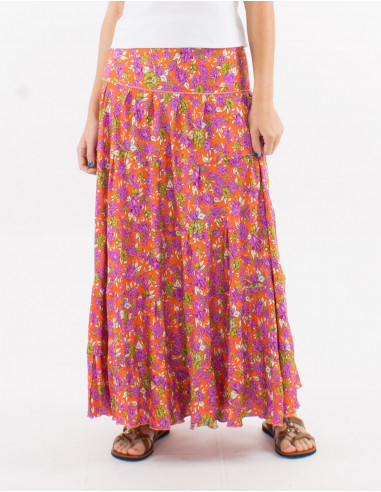 Long polyester ruffled skirt and "sari" print