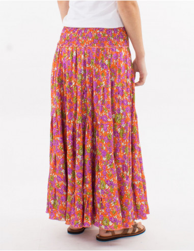 Long polyester ruffled skirt and "sari" print