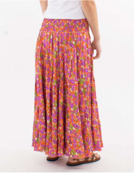 Long polyester ruffled skirt and "sari" print