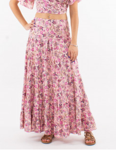 Long polyester ruffled "sari" skirt and "surat" print 2