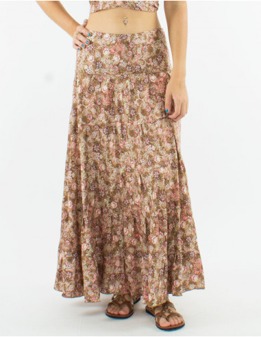 Jupe longue polyester à volants sari imprimé Surat