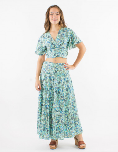 Jupe longue polyester à volants sari imprimé Surat