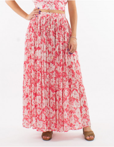 Jupe voile de coton froissée imprimé anémone