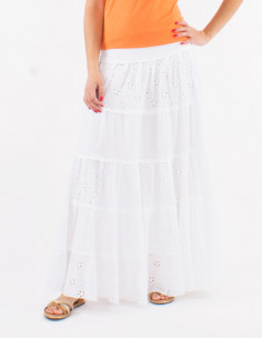 Jupe longue coton brodée doublée à volants 2