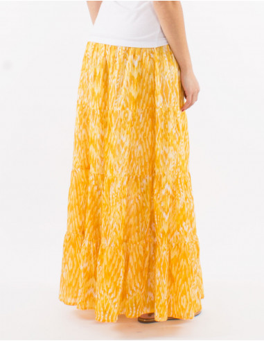 Jupe voile de coton doublée imprimé Ibiza avec feuilles dorées