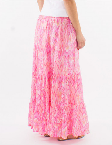 Jupe voile de coton doublée imprimé Ibiza avec feuilles dorées