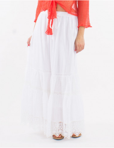 Long white cotton skirt with lining and lace